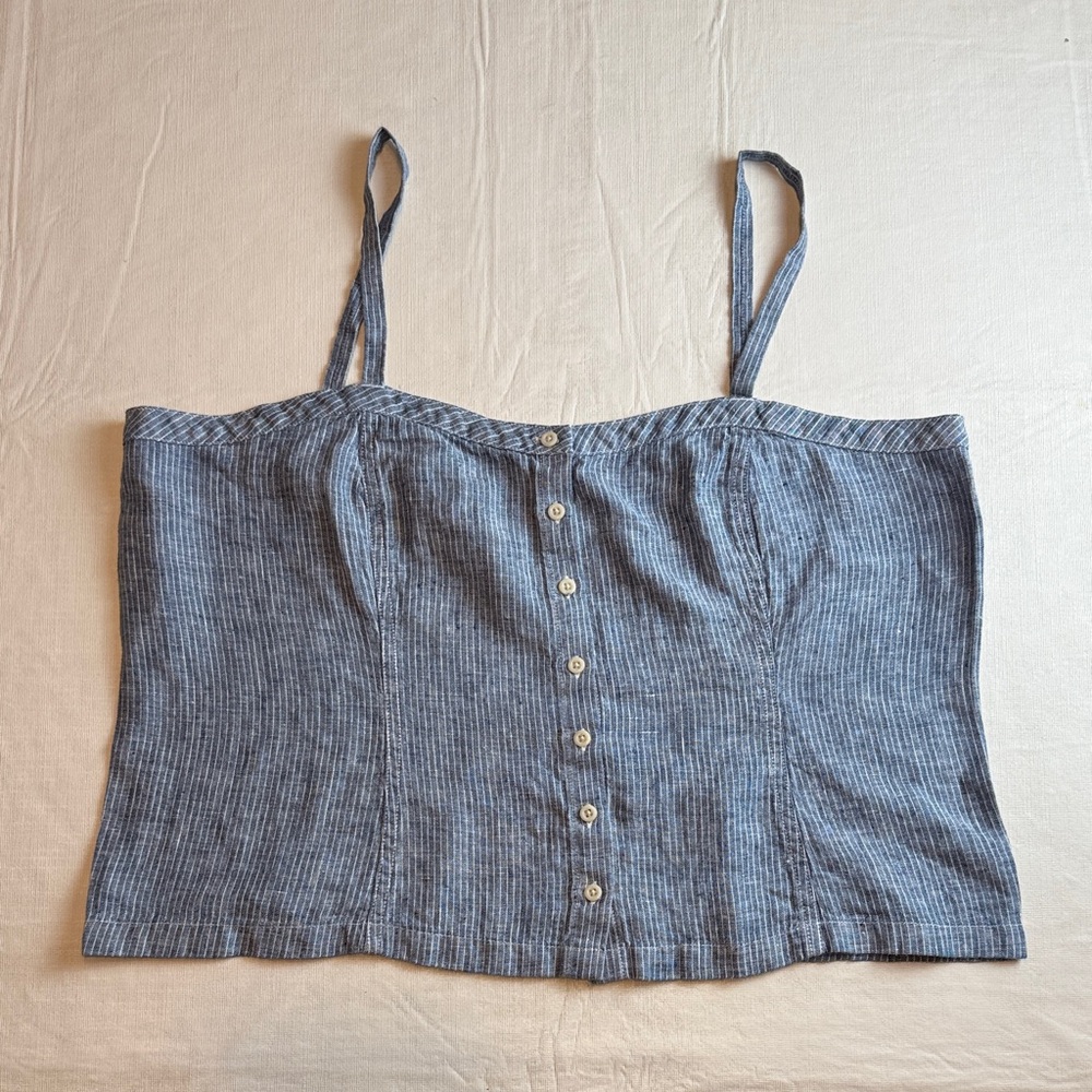 Everlane Women's Blue White Chambray Button-Front Camisole Top Size 14